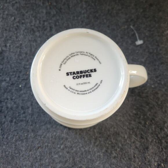Starbucks "We Proudly Brew" Coffee Mug Cups White 2008 Floral Flower 12oz - Picture 5 of 5